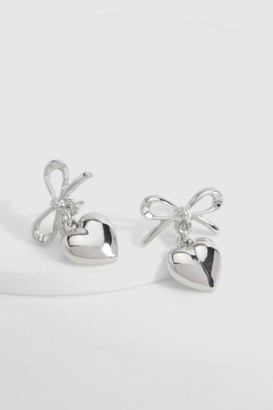 silver heart bow earring